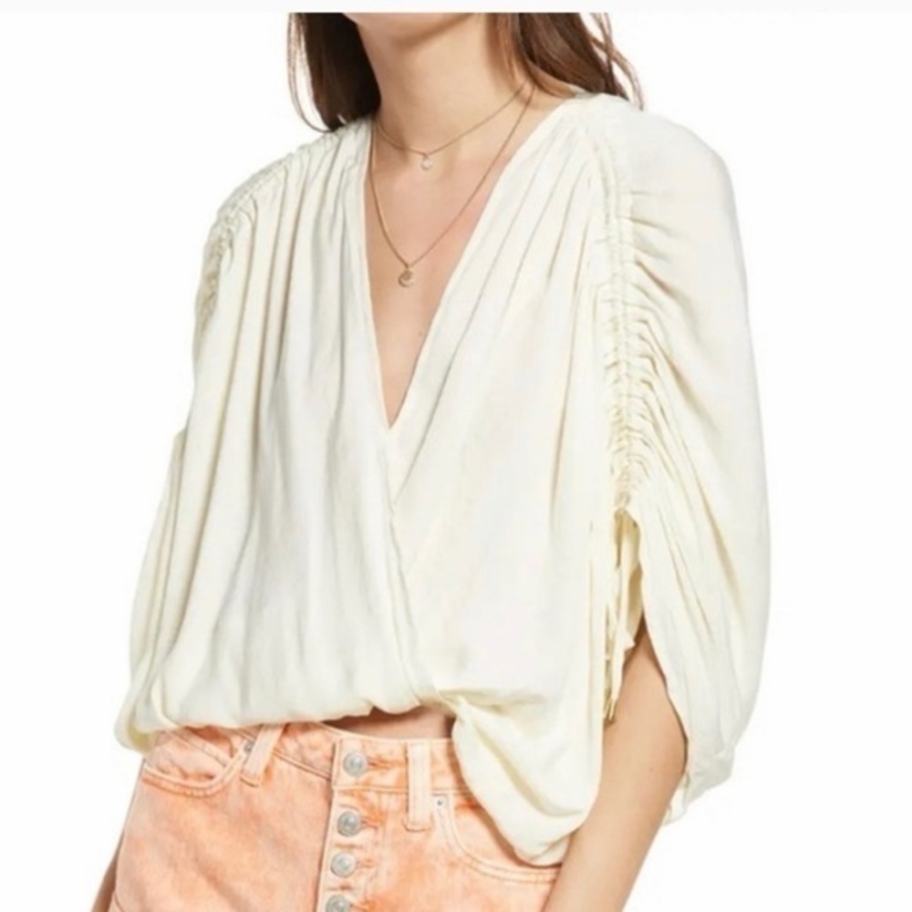 Free People Cream Draped Blouse